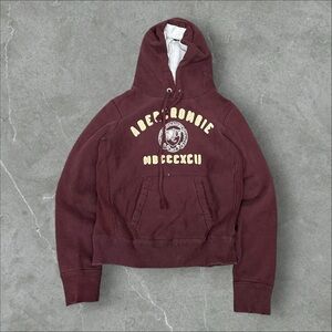 Abercrombie & Fitch Hoodie Mens Small Maroon Red Thermal Lined Distressed Y2K